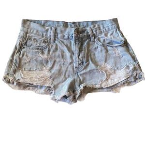 AMERICAN EAGLE Destroyed Cheeky High Rise Jean Shorts